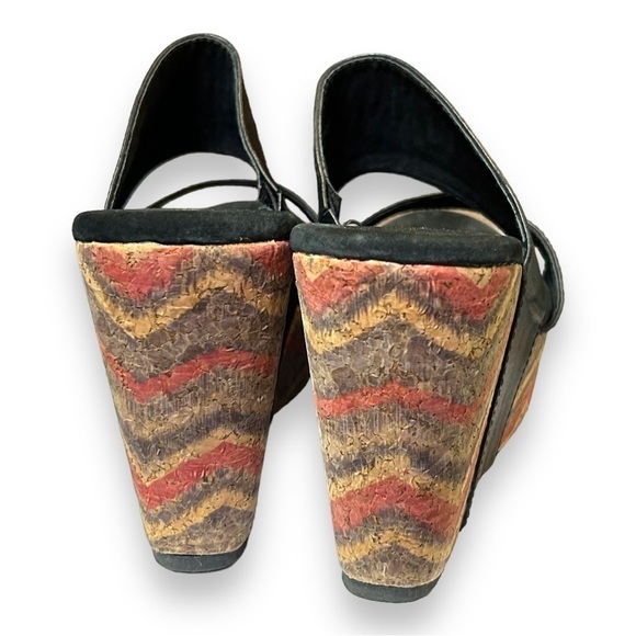 Volatile Platform Cork Wedge Sandal Black Leather Straps Heels Womens 8 - Picture 5 of 8